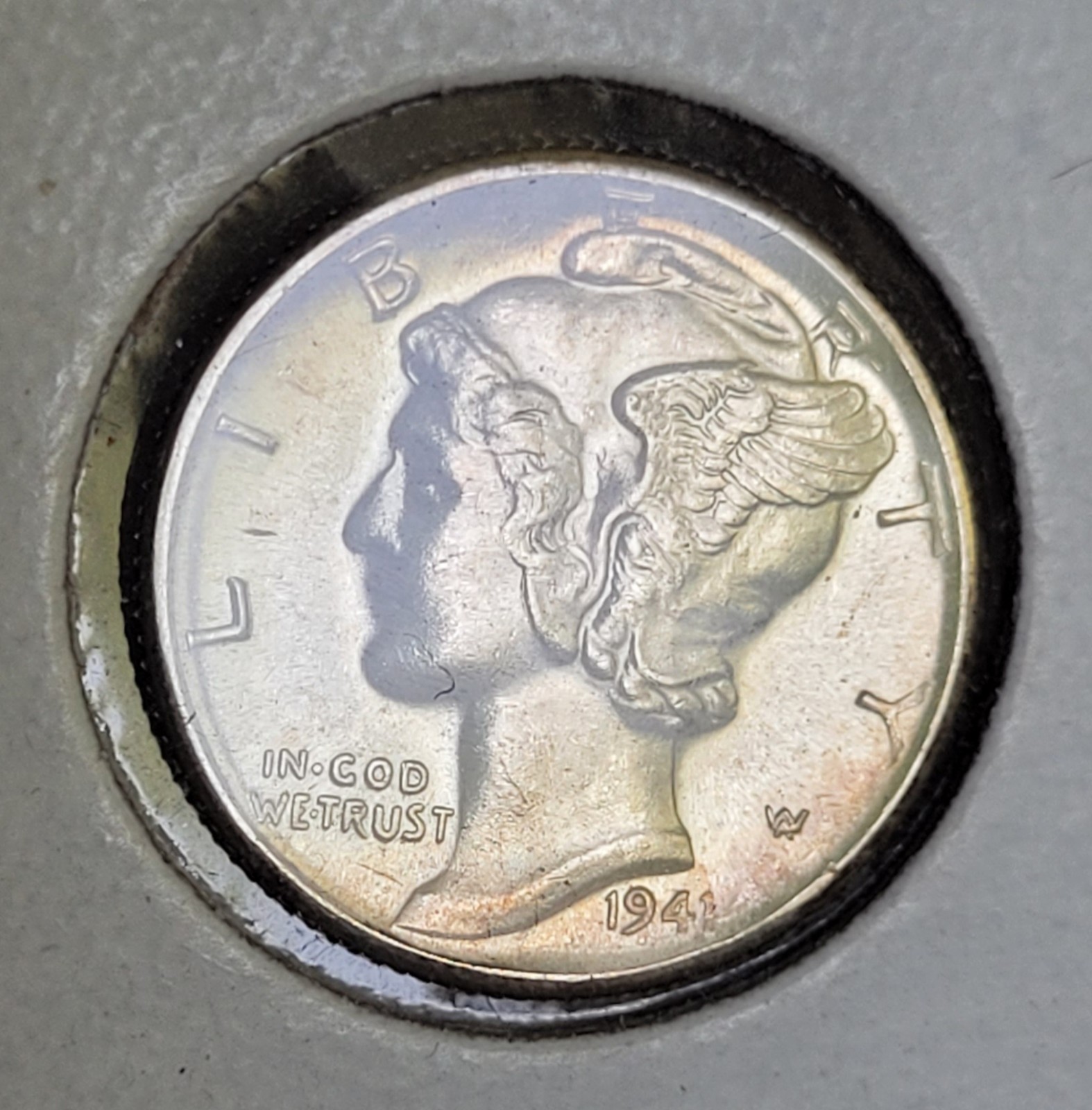 1941 D Silver Mercury Dime - Choice Gem Brilliant Unc+++ light toning on front
