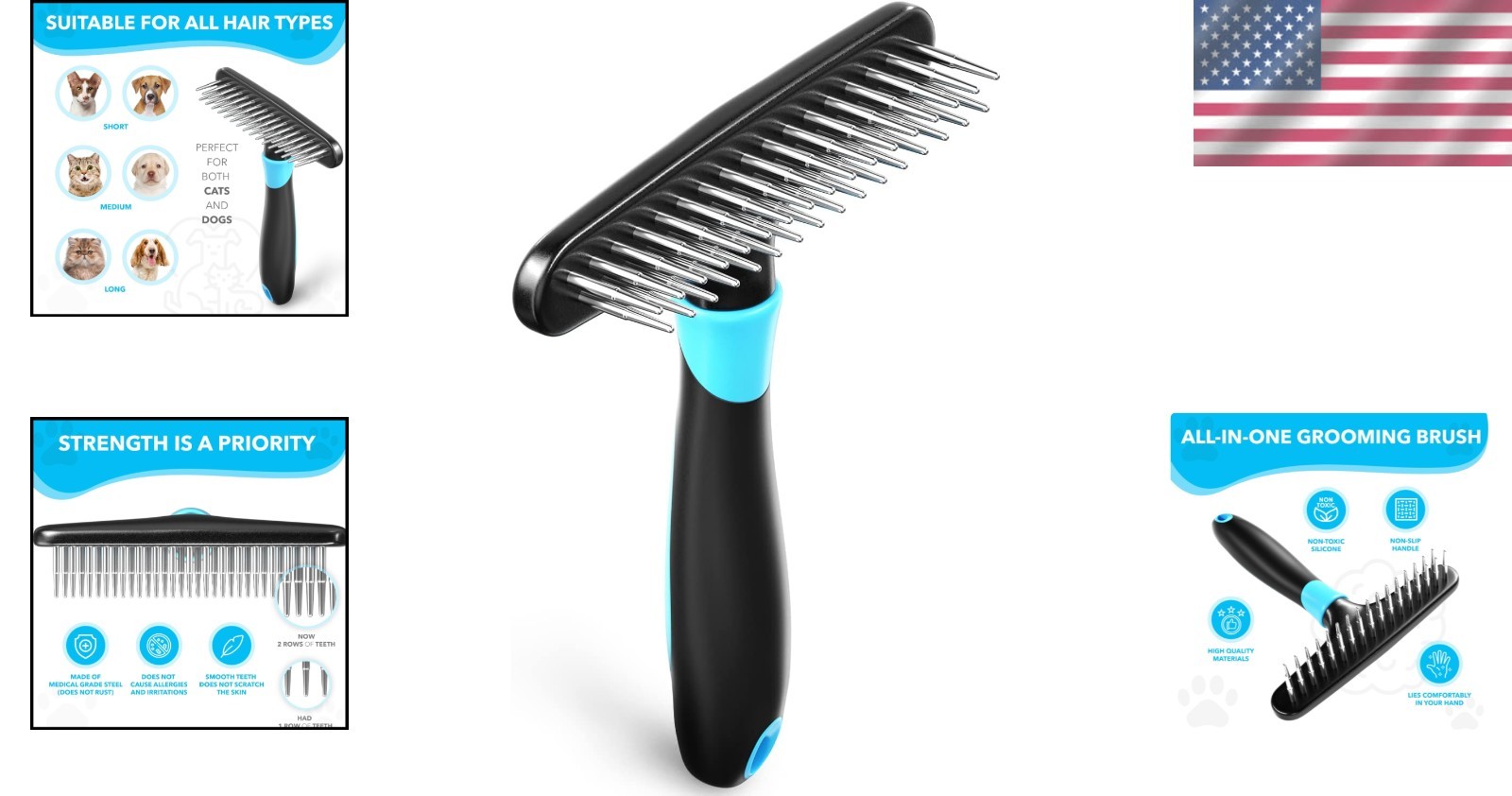 Groom with Ease: Deshedding Brush & Undercoat Rake for All Pet Fur Types