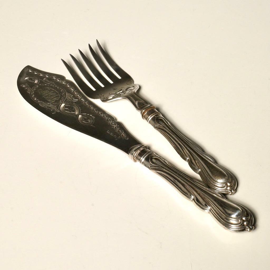 Atkins Bros Sheffield Etched Fish Knife Fork Serving Set Antique