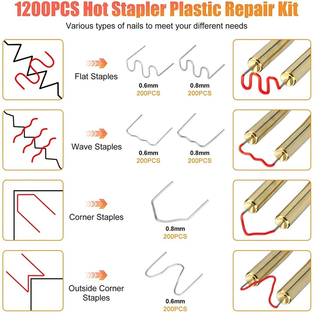 Lightweight and compact welding kit 1200 Hot Staples for Plastic Welding