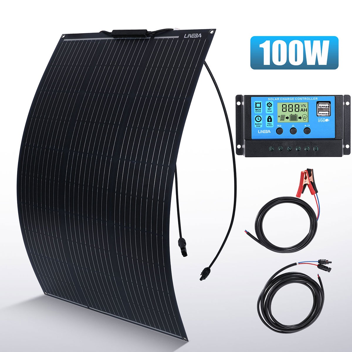 100W Flexible Solar Panel 12V Portable Power Home RV Battery Charger +Controller