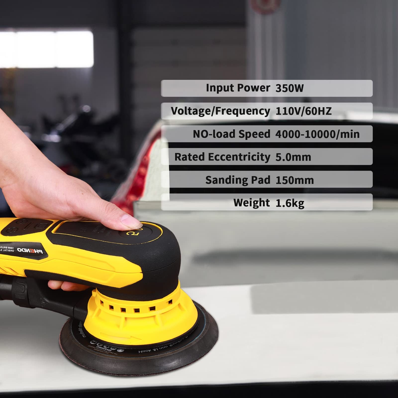Electric Random Orbital Sander Brushless 350W 3A Multi-function Variable Spee...