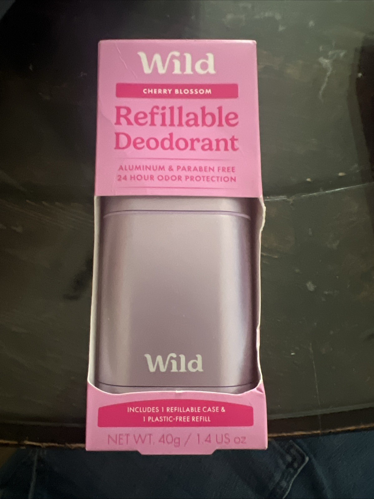 Wild Refillable Deodorant Starter Kit Purple Case Cherry Blossom
