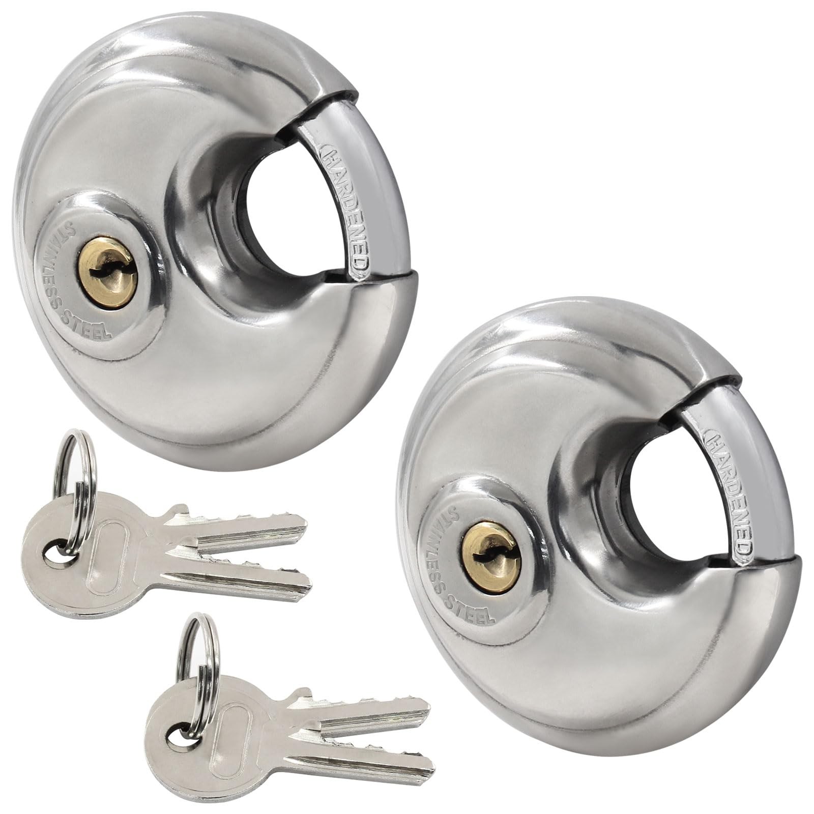 Waziaqoc 2 Pack Disc Padlocks Keyed Alike, 2-3/4 inch Stainless Steel Silver