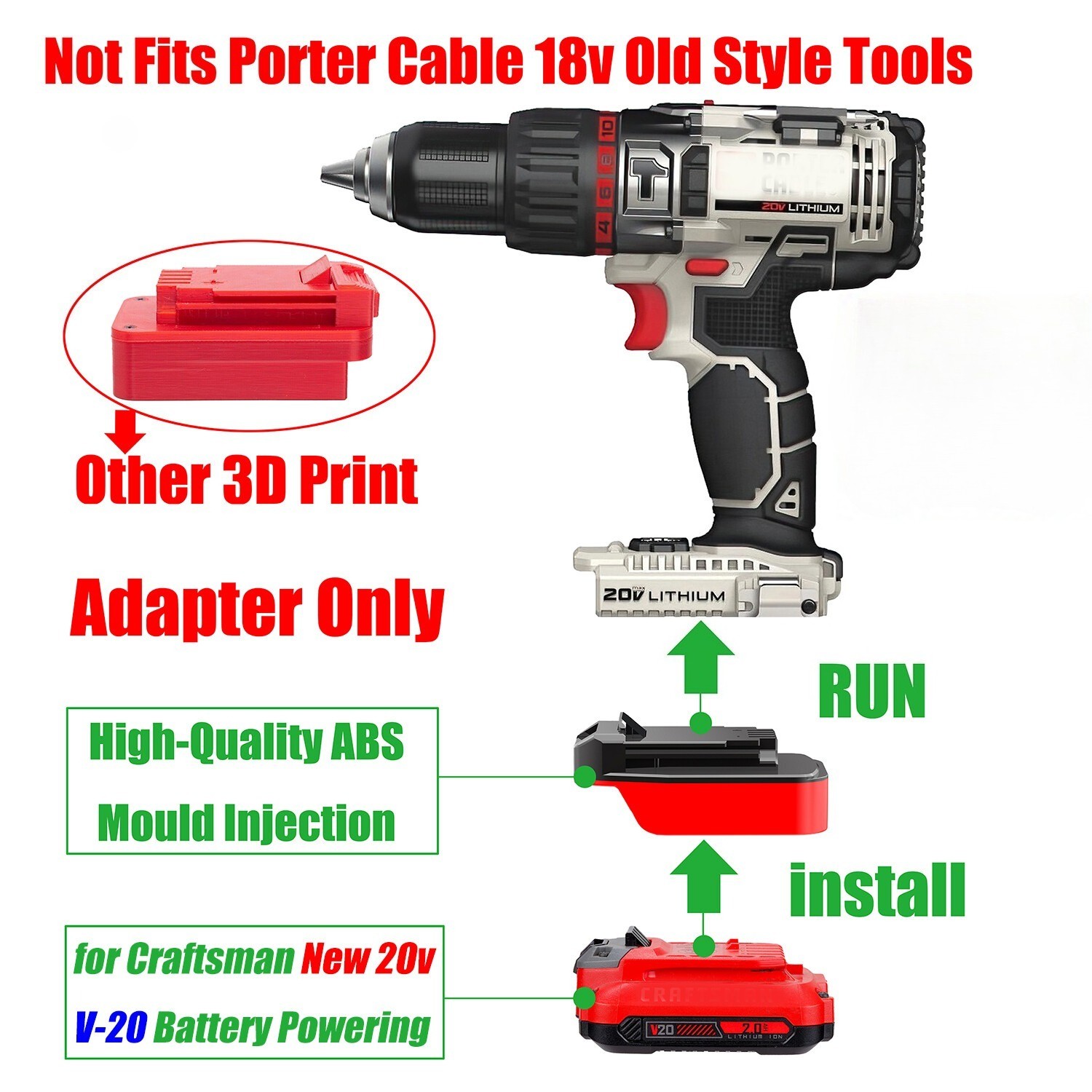 1x Adapter for Craftsman V20 NEW 20v Batteries To for Porter Cable 20v MAX Tools