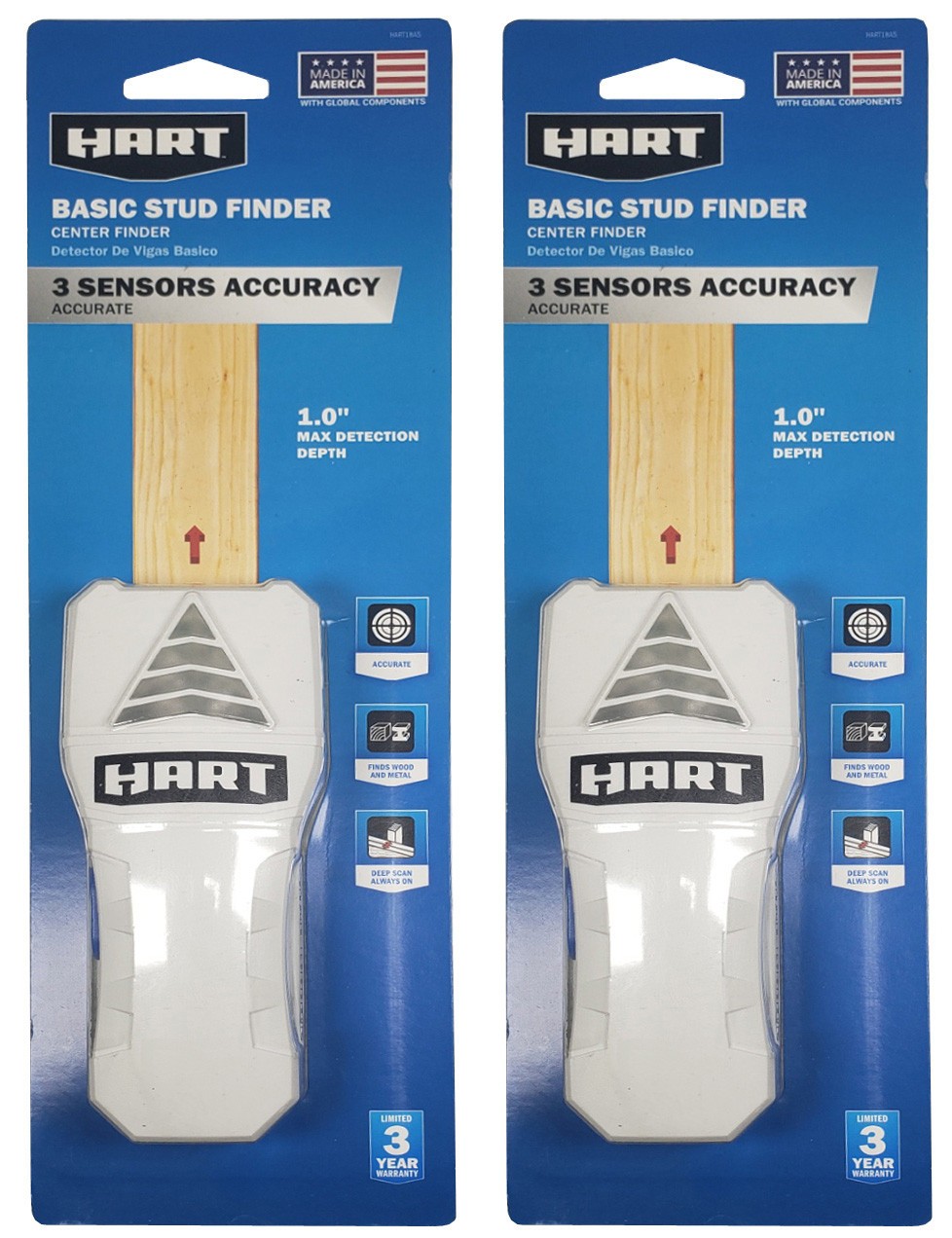 2 Pack HART Basic Center Detection Stud Finders with 3 Sensor Accuracy New