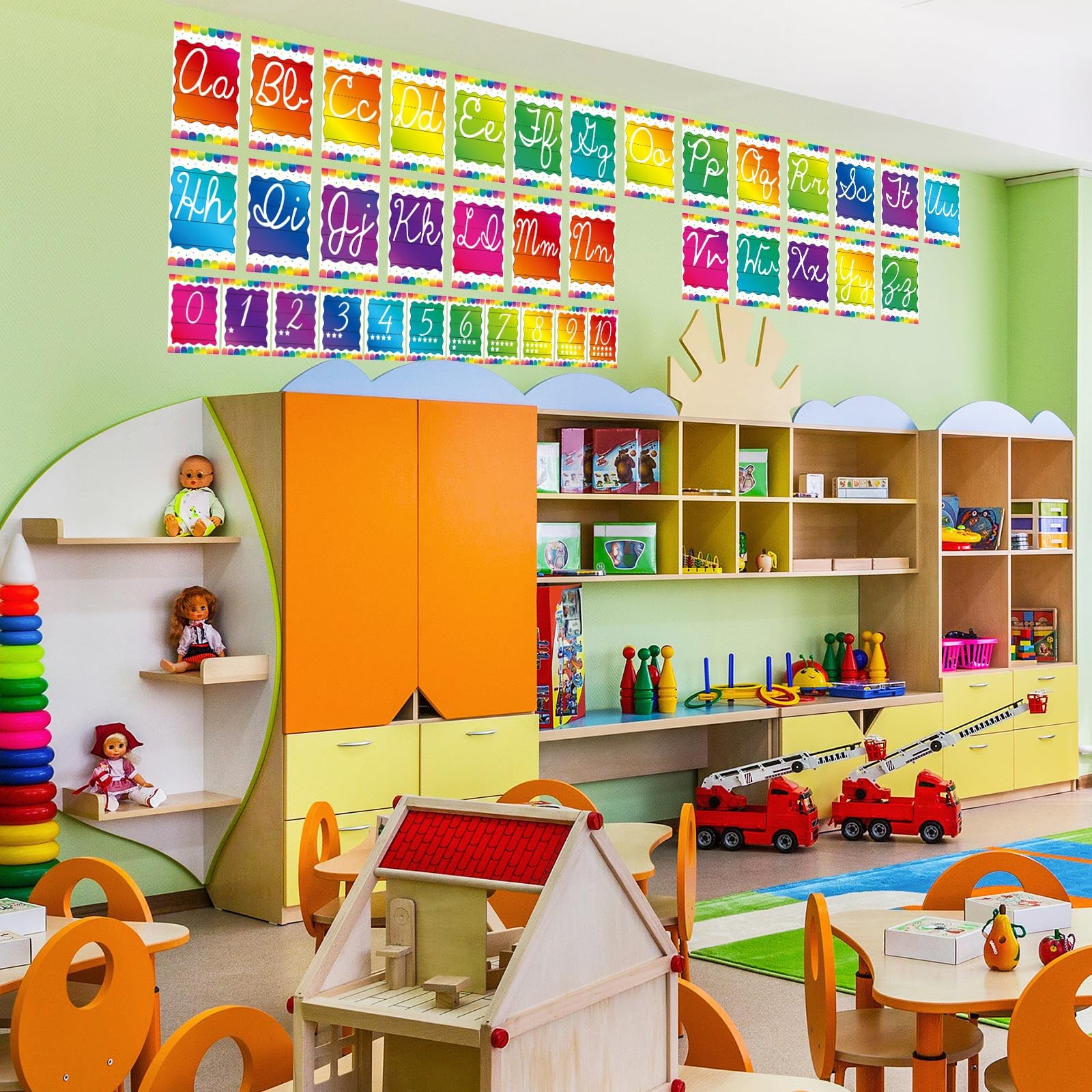 Gilprop 37 Pcs Rainbow Cursive Alphabet Line for Classroom Wall Cursive Alpha...