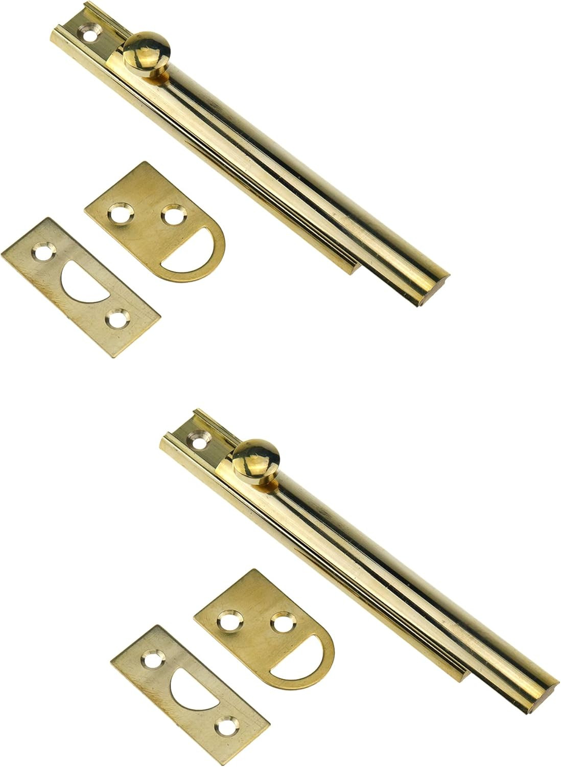 2Pcs Gold Solid Brass Surface Bolt 4 Inch Cabinet Sliding Bolt Latch with Screws