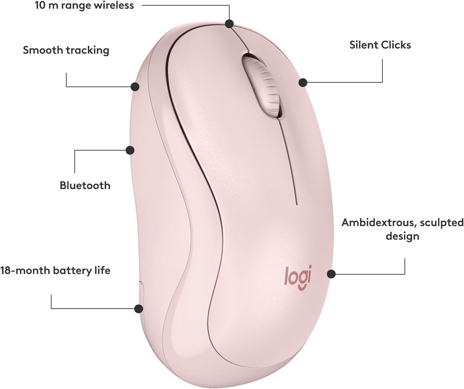 Logitech M240 Silent Bluetooth Mouse Wireless Compact Portable Graphite Rose