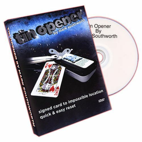 TIN OPENER DVD & TIN RED GIMMICK BY MARK SOUTHWORTH MAGIC CARD TRICK