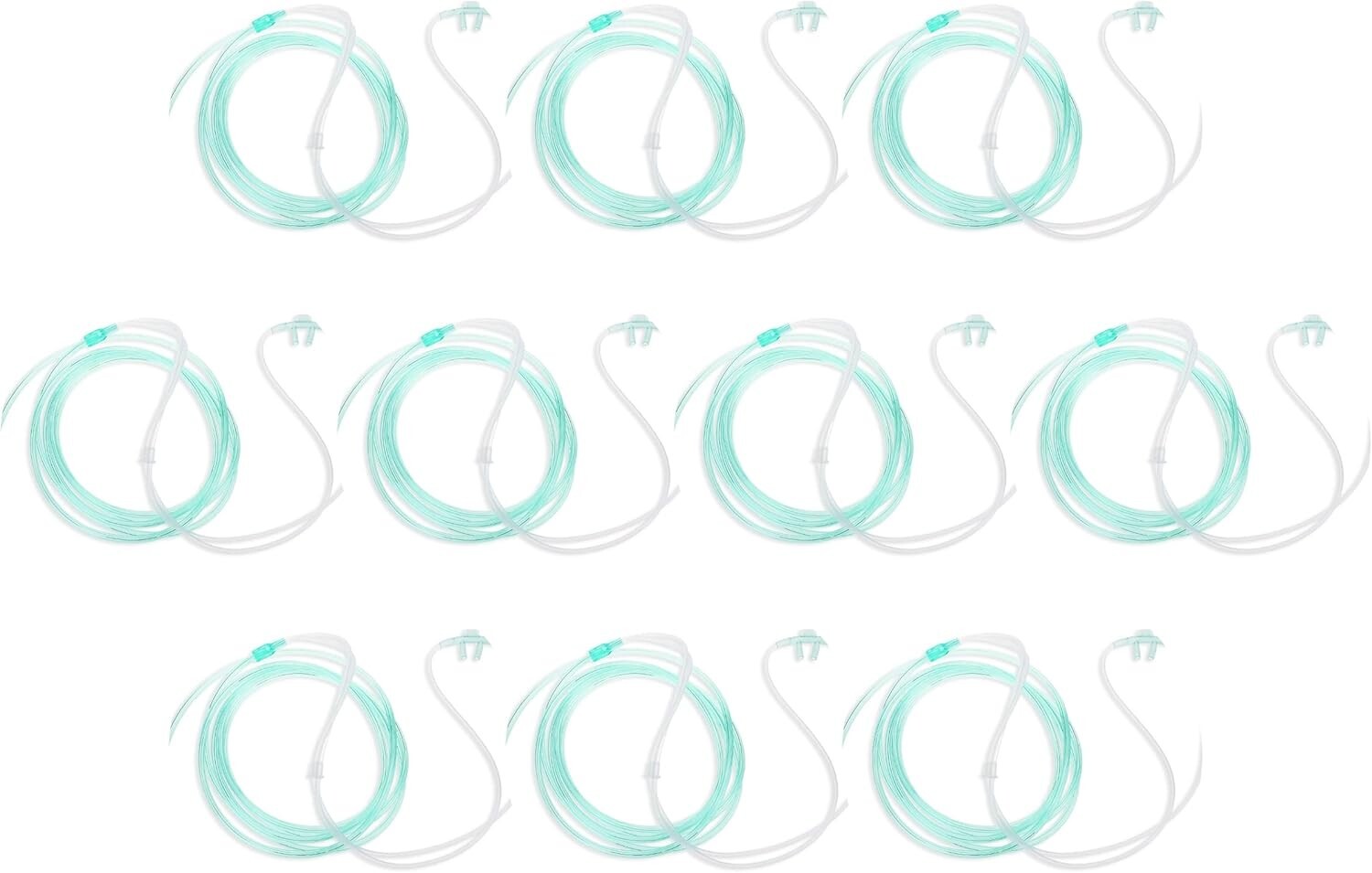 Soft Green Nasal Cannula for Oxygen - 7 ft Lightweight & Comfortable (10 Pack)