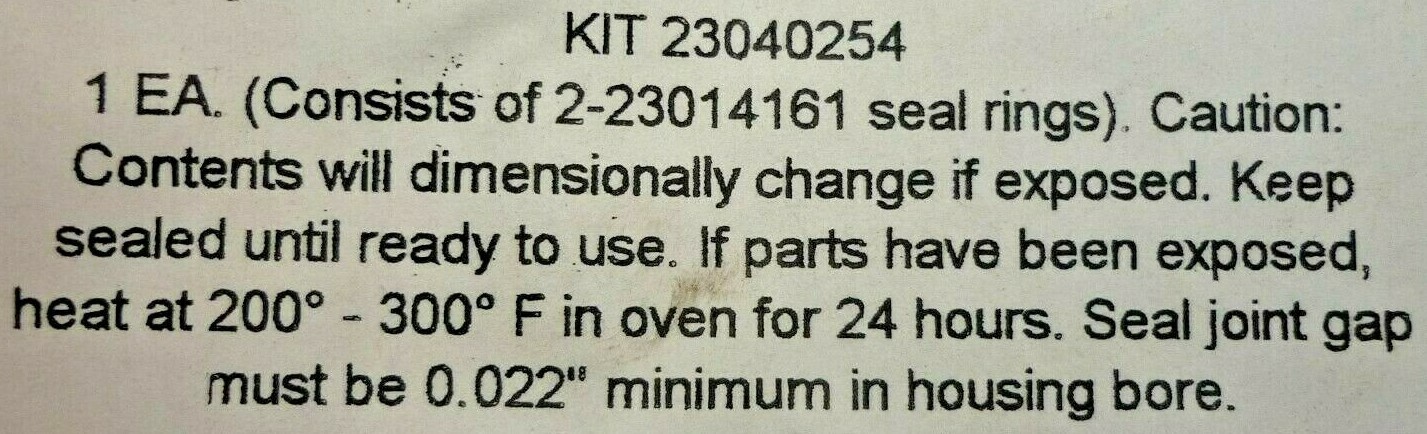 Allison Seal Ring Kit, pn 23040254