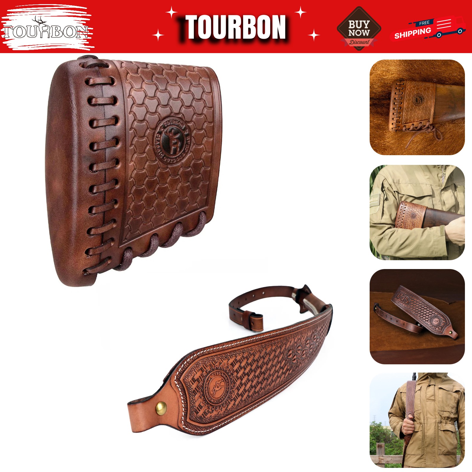 Leather Slipon Rifle Recoil Pad Shotgun Stock Cover+ Matched Gun Sling-Xmas Gift