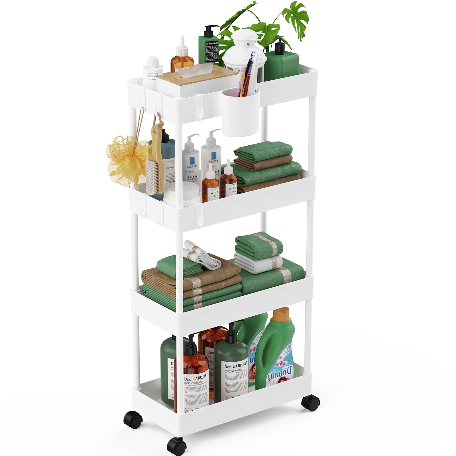 Rolling Storage Cart 4 Tier Narrow Utility Organizer 7.1in W White