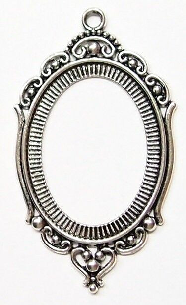 4 of 40x30mm Antique Silver Victorian Deco Beaded Scalloped Pendant Settings