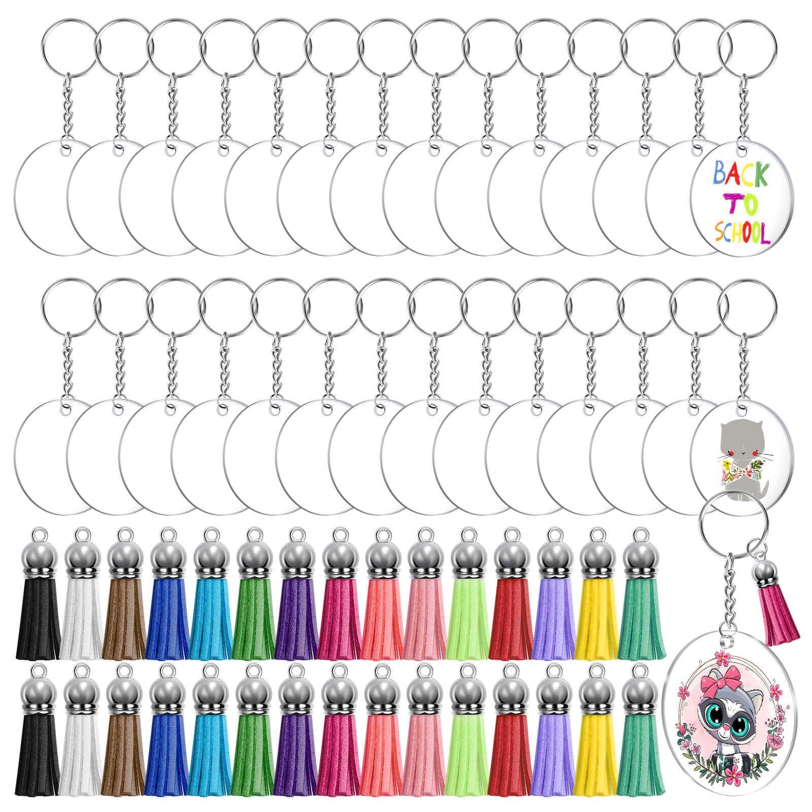Audab Acrylic Keychain Blanks Kit - 120pcs Including Clear Acrylic Blanks, Ke...