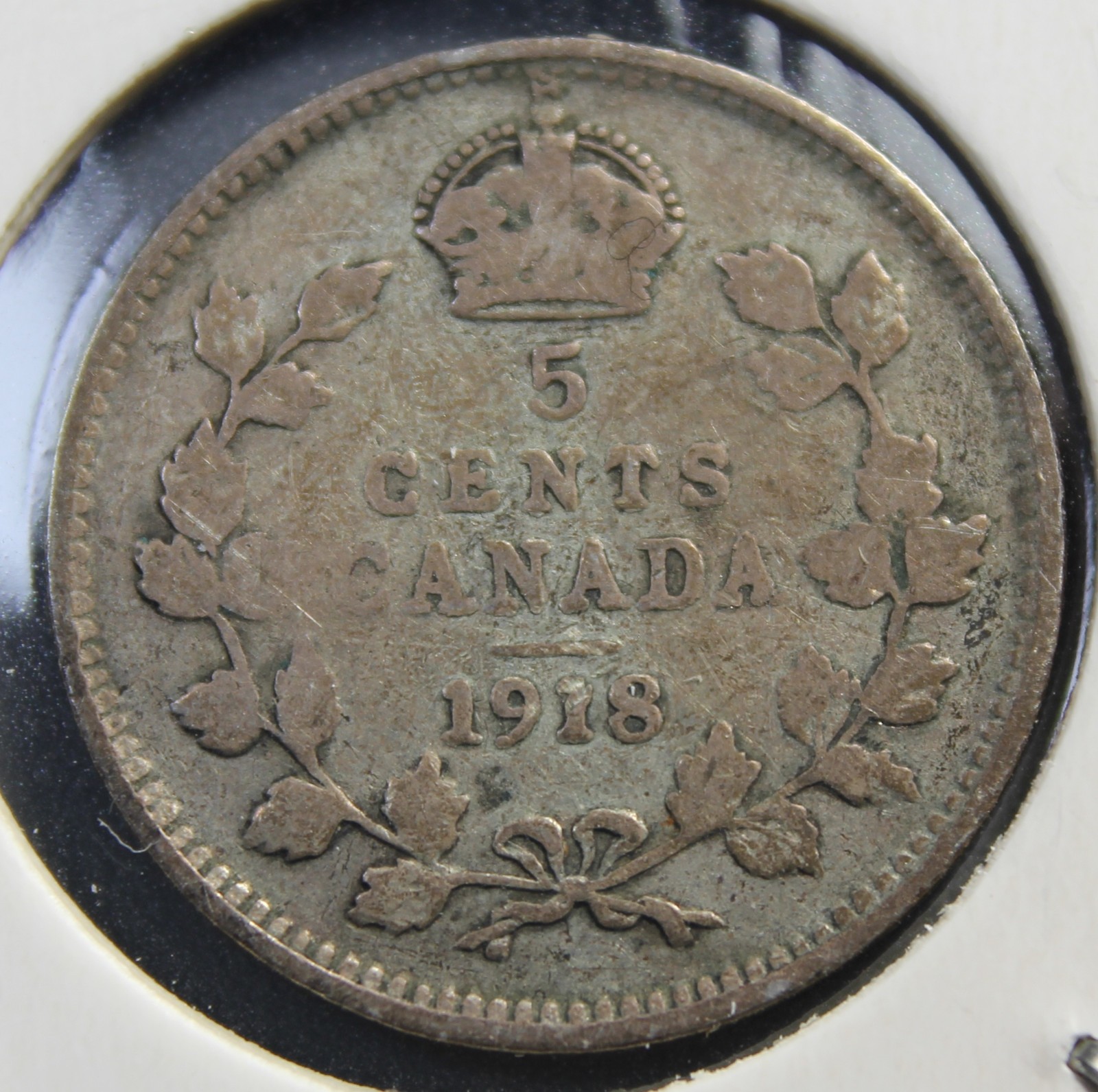 1918 Canada King George V Silver 5 Cents Coin