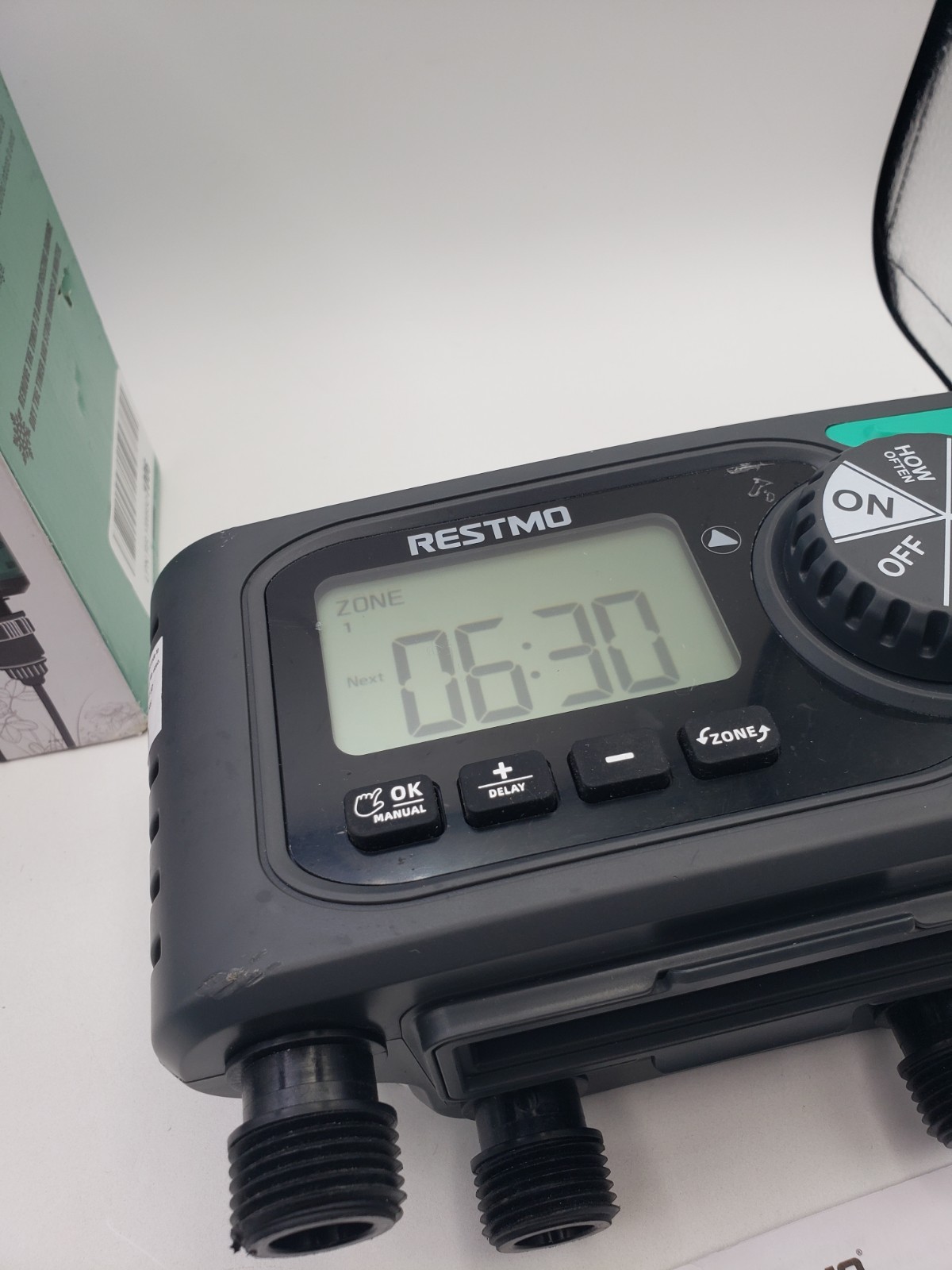 RESTMO 4-Zone Digital Water Timer w/ Brass Inlet 4-Outlet Programmable (0-HT-3D)