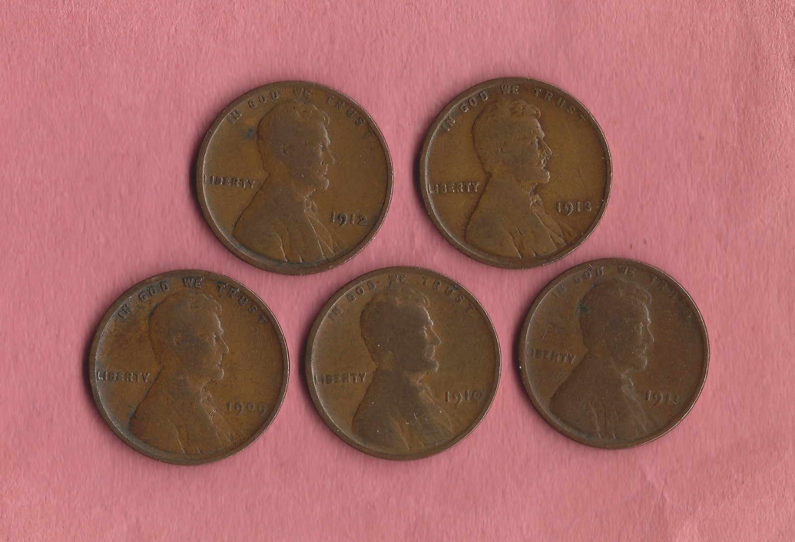 5 early Wheat Cents  1909P -1913P(#1650)  *** Price Reduced