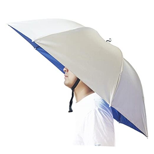 Umbrella Hat, 37 inch Fishing Umbrella Hat Hands Free Foldable UV Silver-Blue