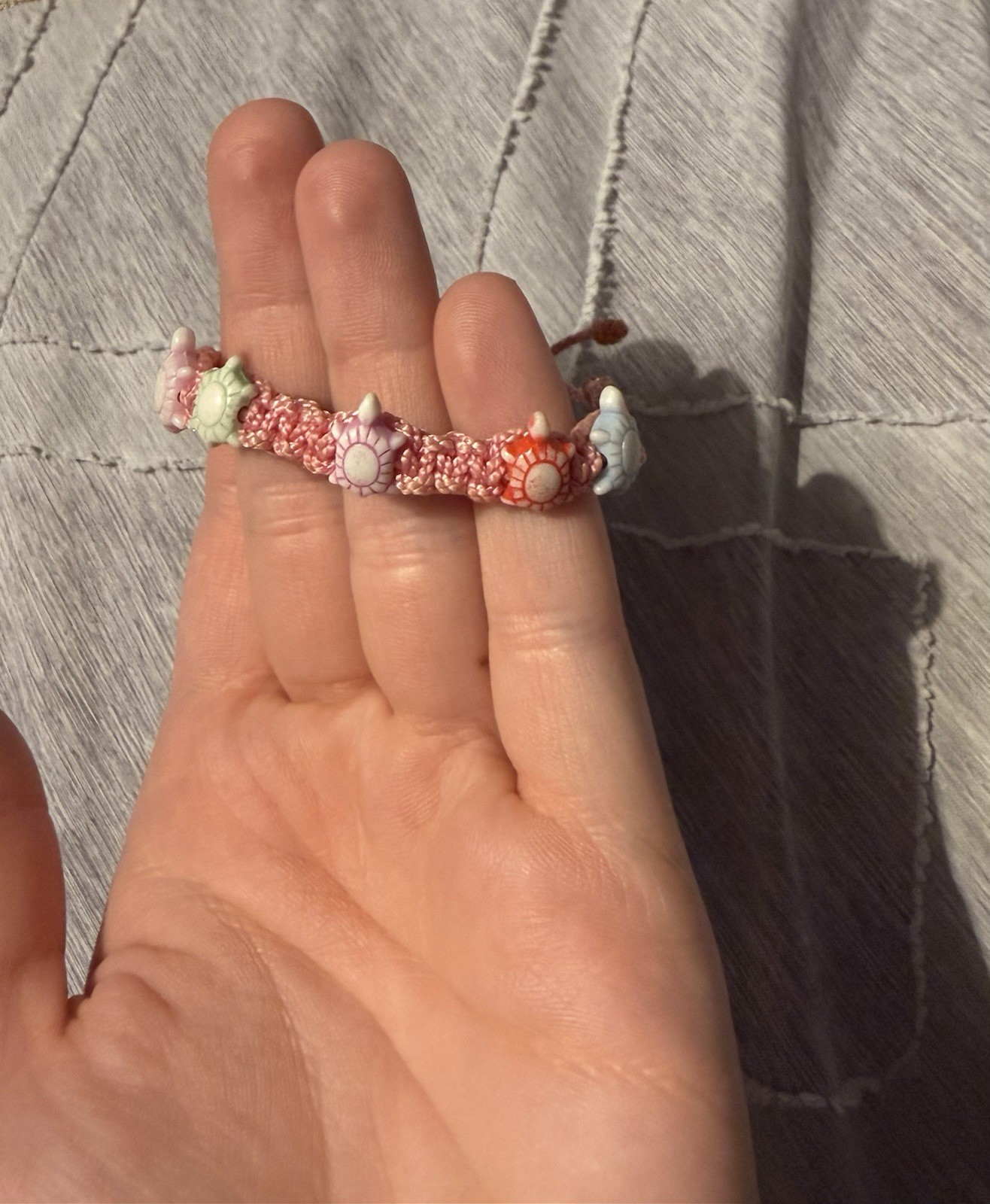 Pink Cord Beaded Adjustable Bracelet Multicolor Beads Charm Wrap Art Theme