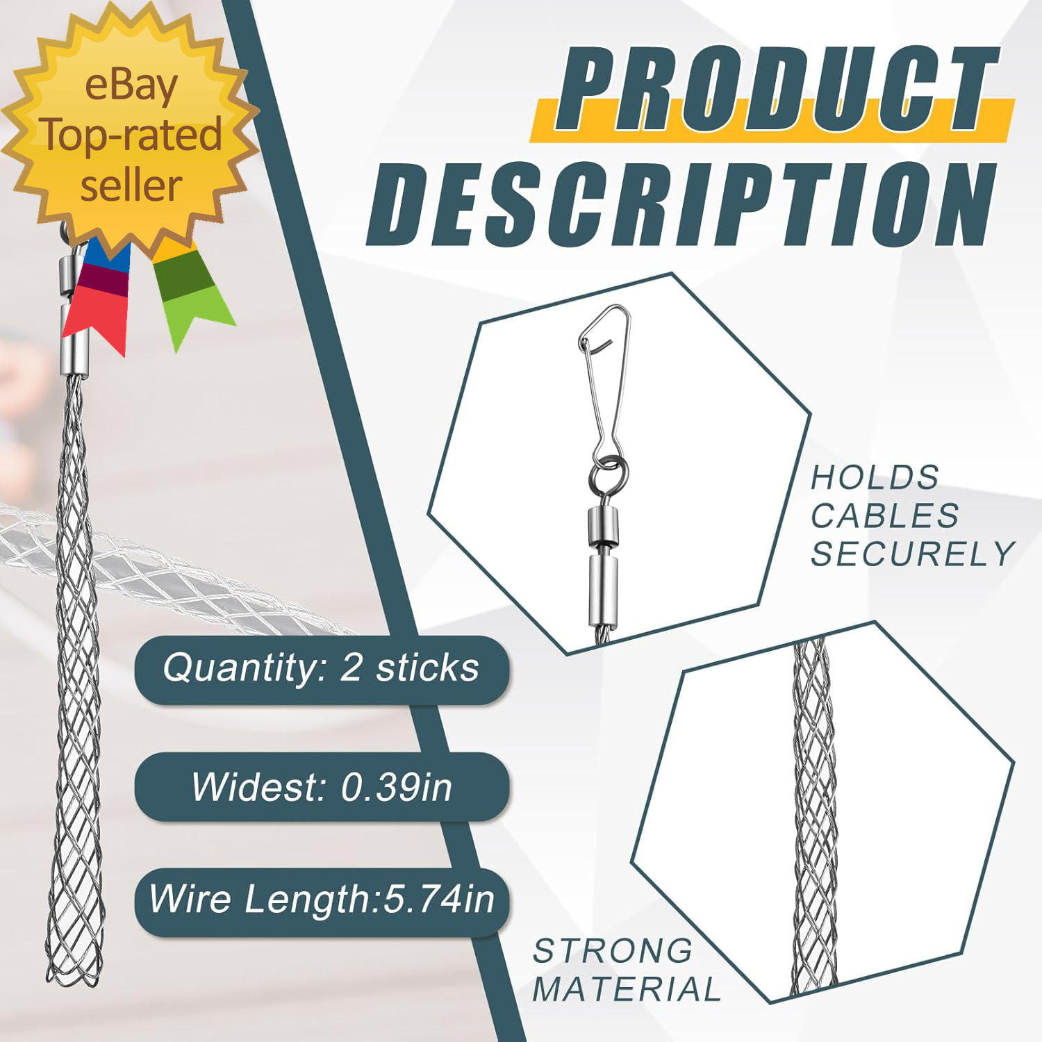 2 Pcs 1/2 in Wire Pulling Grip Mesh Metal Cable Puller Socks Wire Tools for Elec