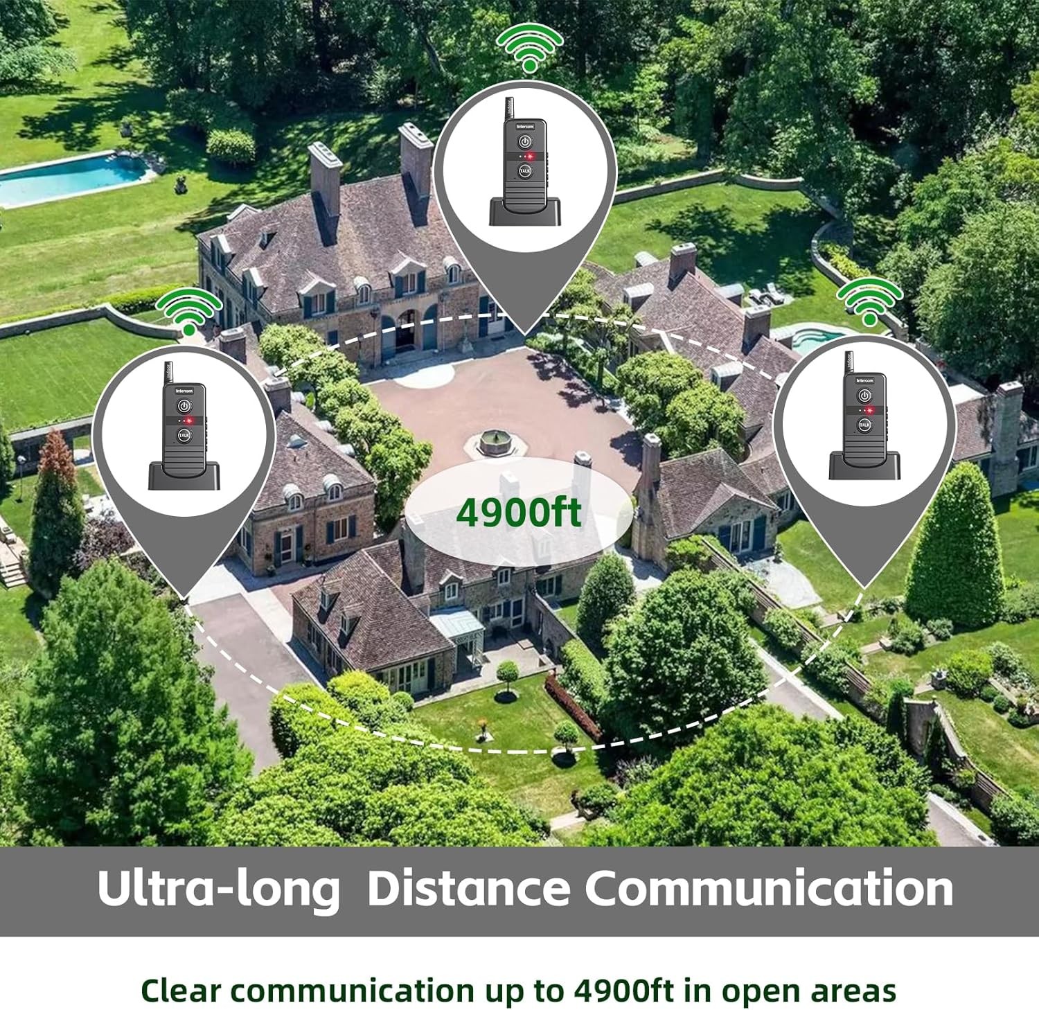 Wireless Home Intercom System 2 Pack Long Range 4900ft Waterproof Office House