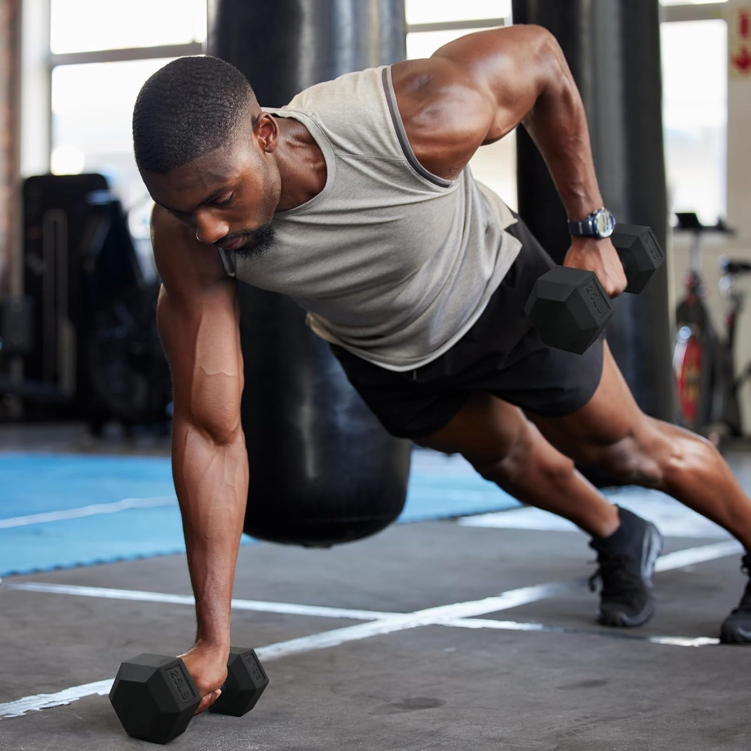5-780LBS Rubber Coated Hex Dumbbell Weight Set with Rack and Adjustable Weight B