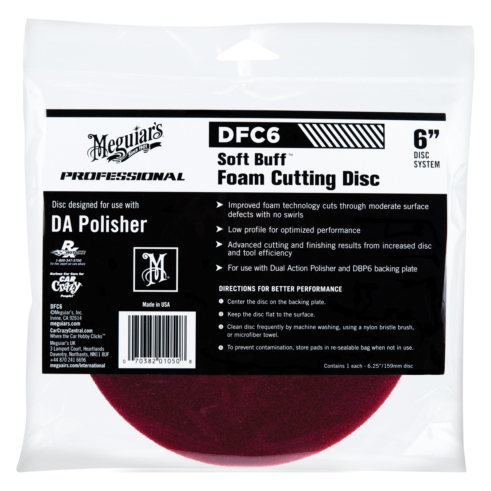 Meguiars Soft Buff 6" Foam Dual Action Hook-and-Loop Cutting Pad