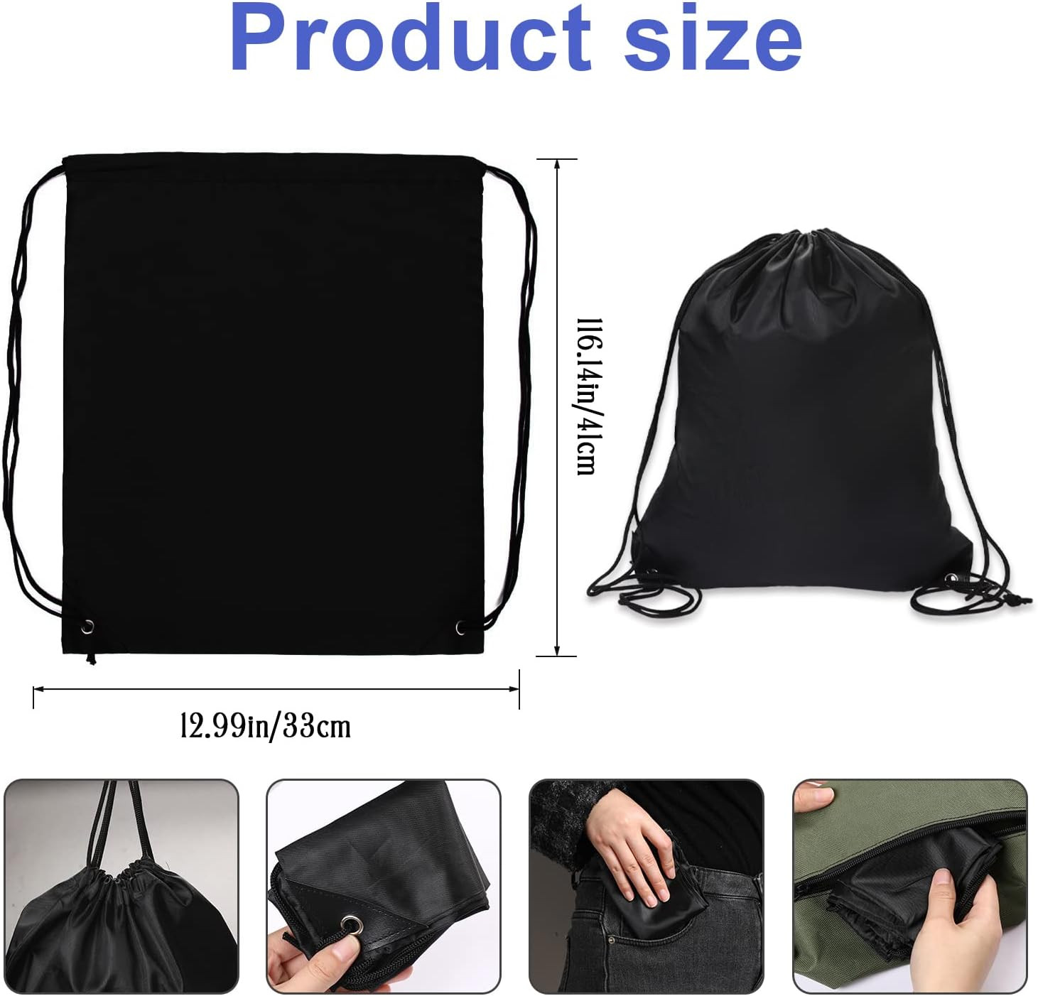 Sliverdew 2 Pcs Black Drawstring Backpack Bags Sports Cinch Sack String Bags Dra