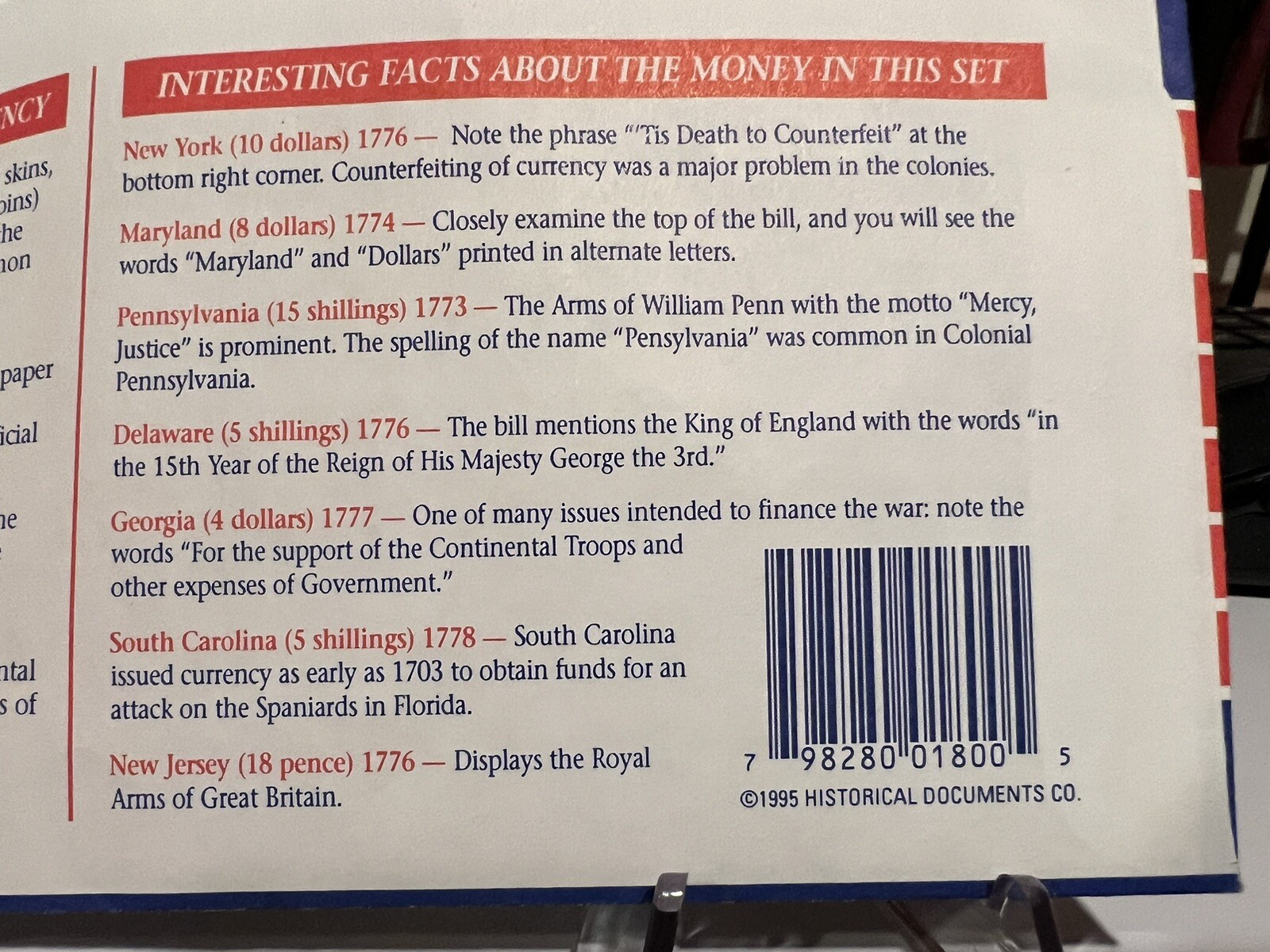 COLONIAL AND REVOLUTIONARY CURRENCY REPLICAS BOTH SETS A AND B