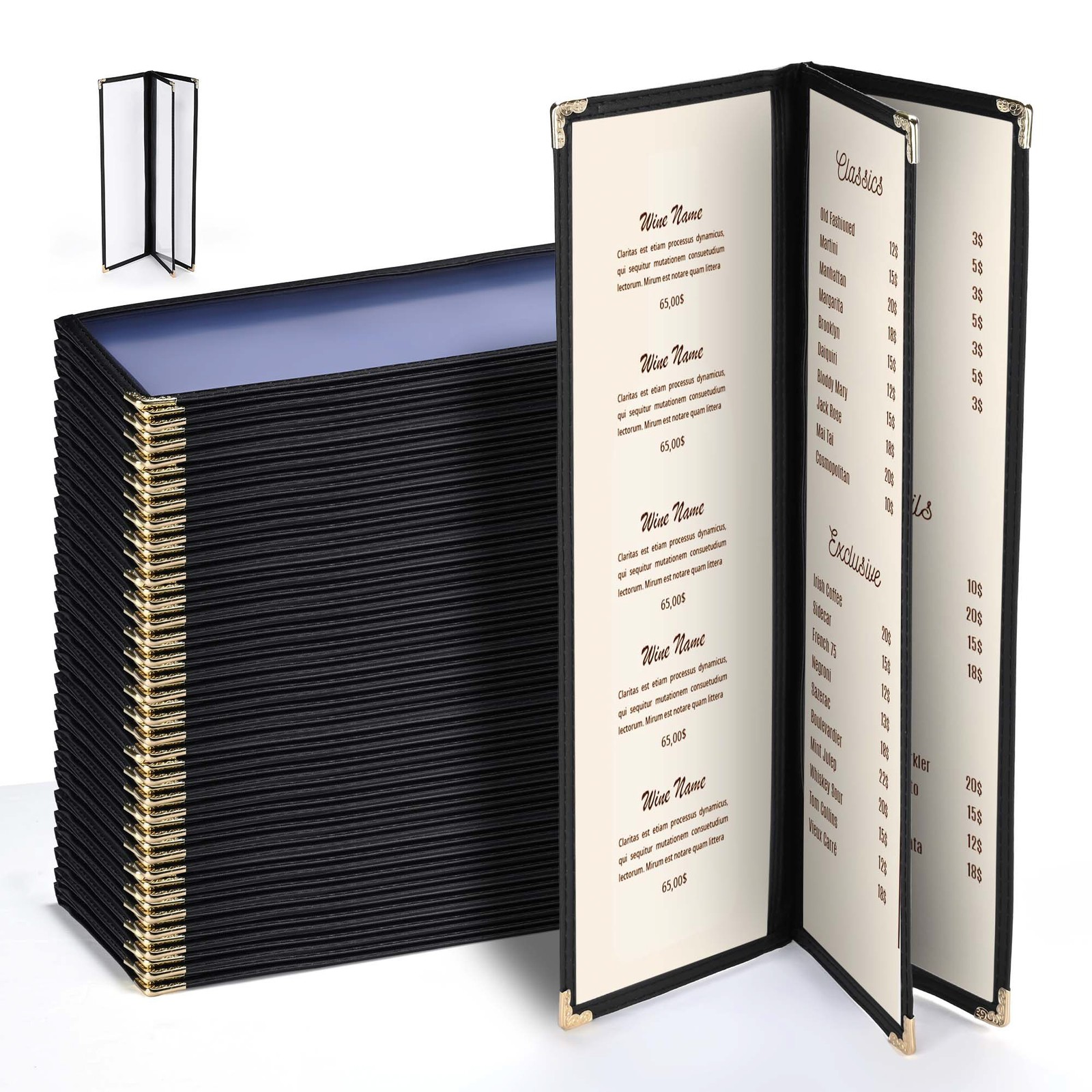 WeChef 30 Pcs Restaurant Menu Covers Holders for 4.25 x 14" Paper 3 Page 6 View