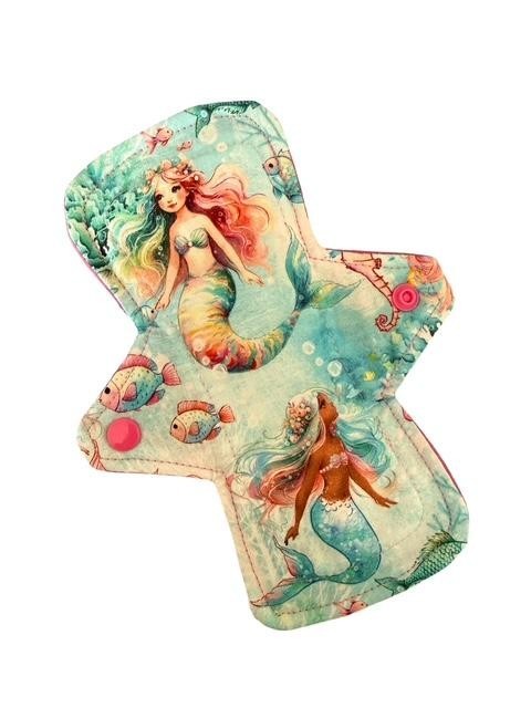 8"  Reusable Eco-Friendly Cloth Sanitary Pad Mermaid Print Made in U.S.A.