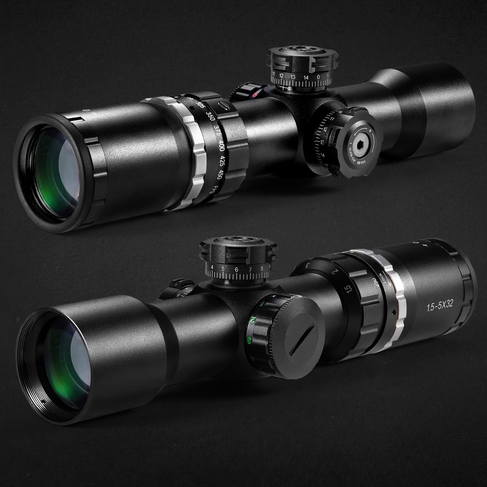 Crossbow Scope 1.5-5x32, with Locking Ring, 250-450 FPS Speed Adjustment, Spe...