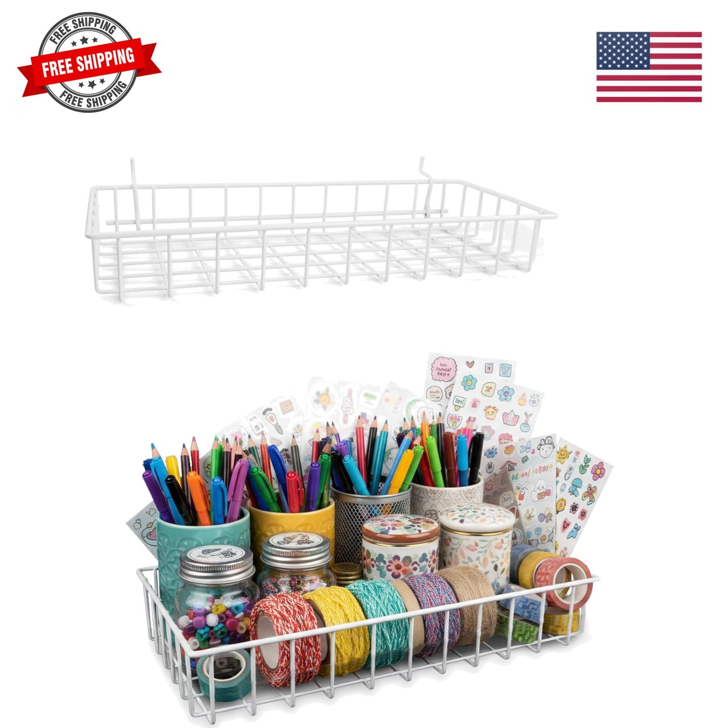 Large Peg Board Baskets - 2 Pack Metal Shallow Tray Shelves for 1/4 Pegboards...