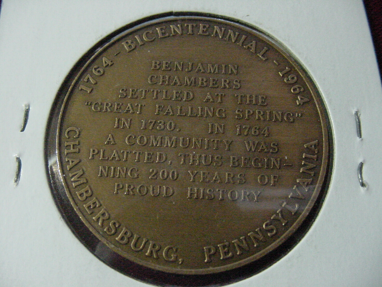 CHAMBERSBURG, PENNSYLVANI(1764-1964) BICENTENNIAL- CHALLENGE COIN / MEDAL