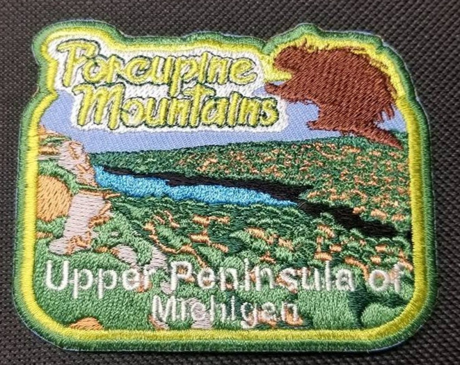 Porcupine Mountains Michigan UP Patch 2.75x3.5" Iron On Embroidered Travel