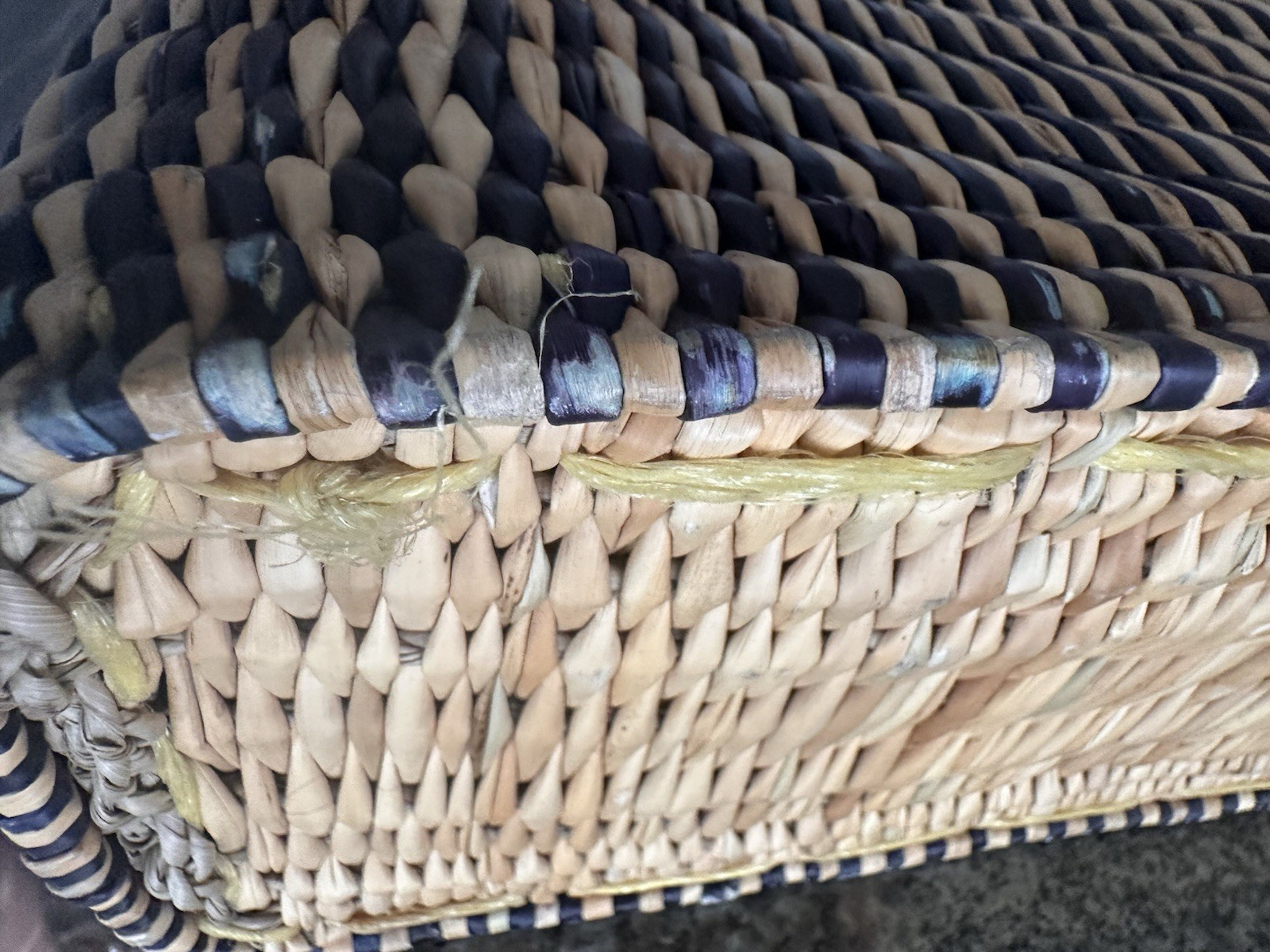 Woven Handcrafted Tote Basket with Leather Handles