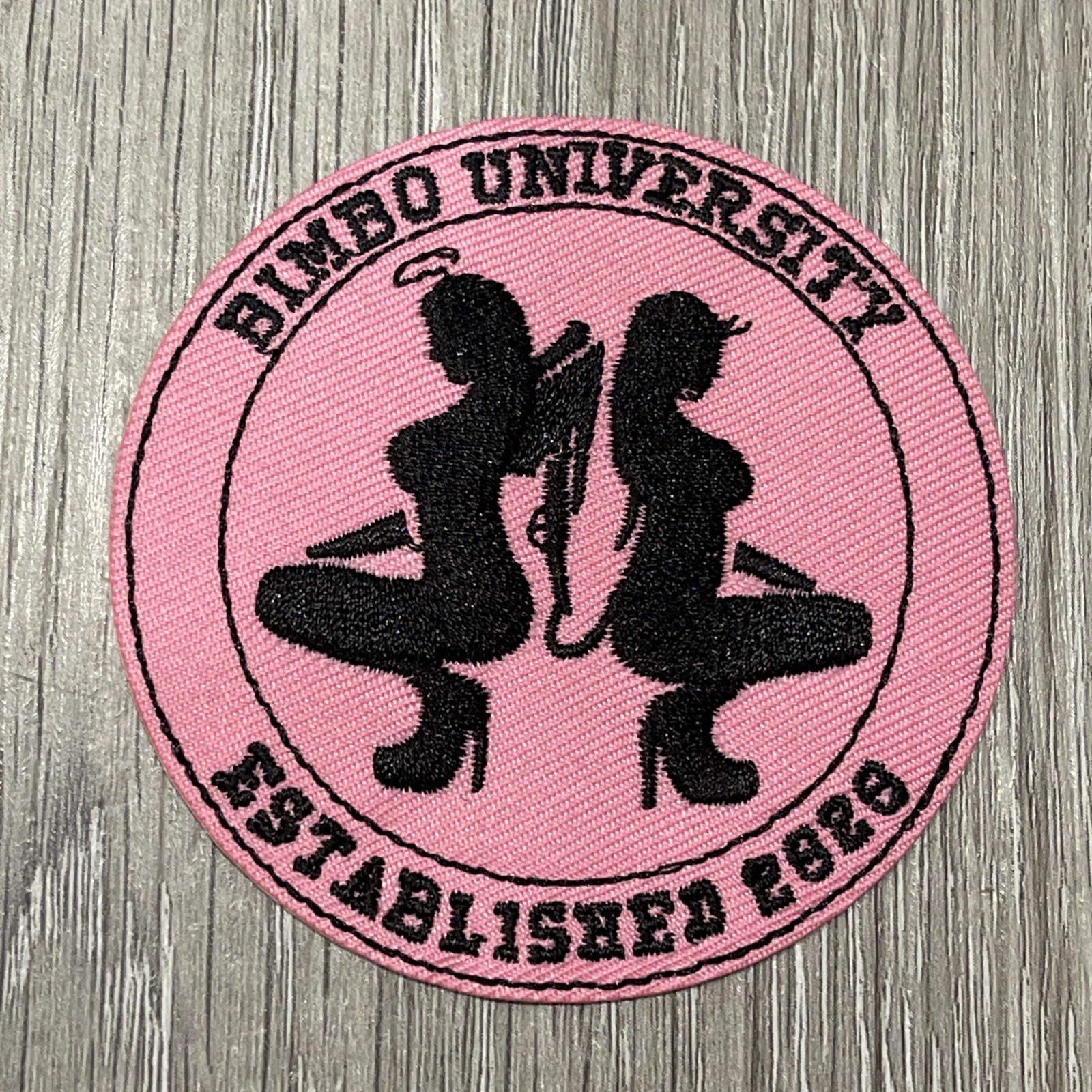 Bimbo University Devil Angel sexy pink Embroidered Iron On Patch 3x3 inches