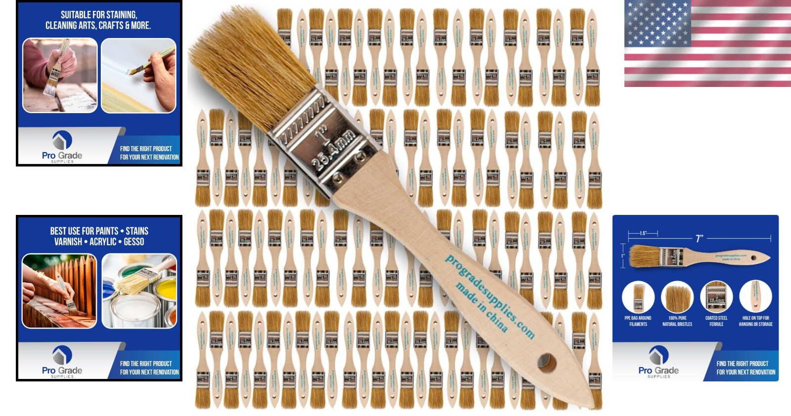 96-Pack 1" Chip Paint Brushes - Natural Bristles for Versatile Use