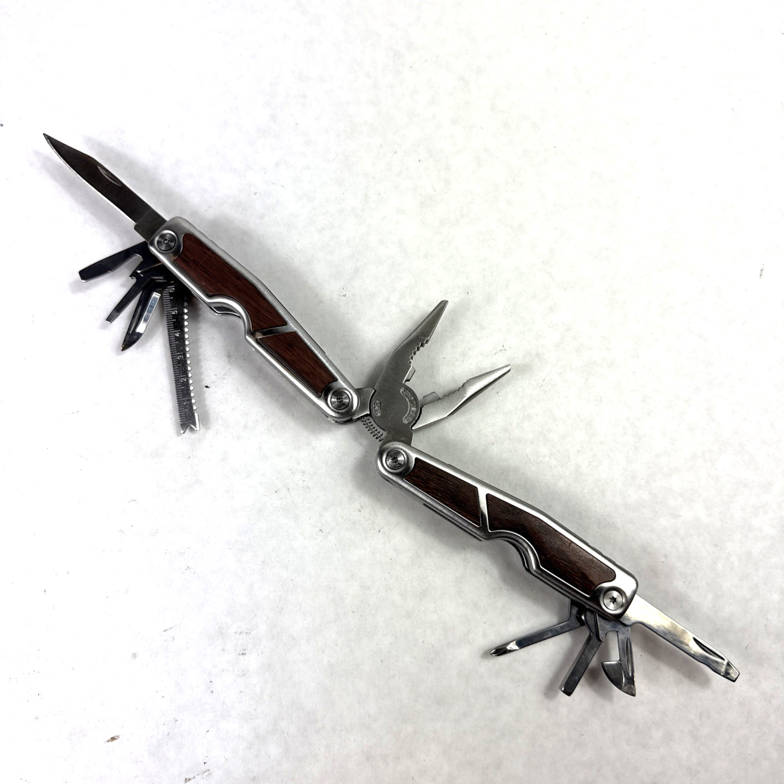 Multi Tool Stainless Steel Faux Wood Inlay Blunt Pliers, Blade *See Photos GUC