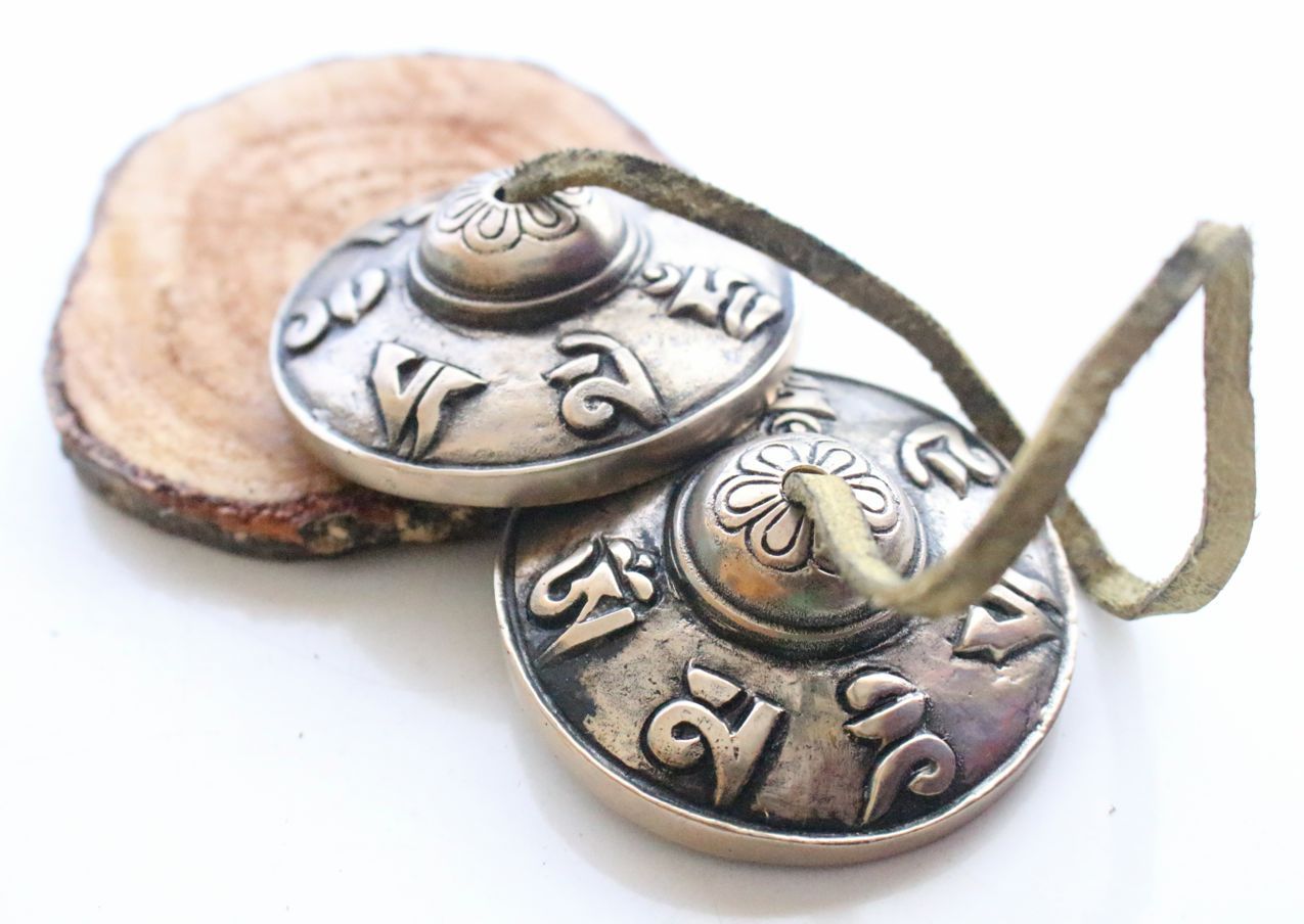 Large Om Mani Tingsha or Metal Cymbals-Musical Instrument