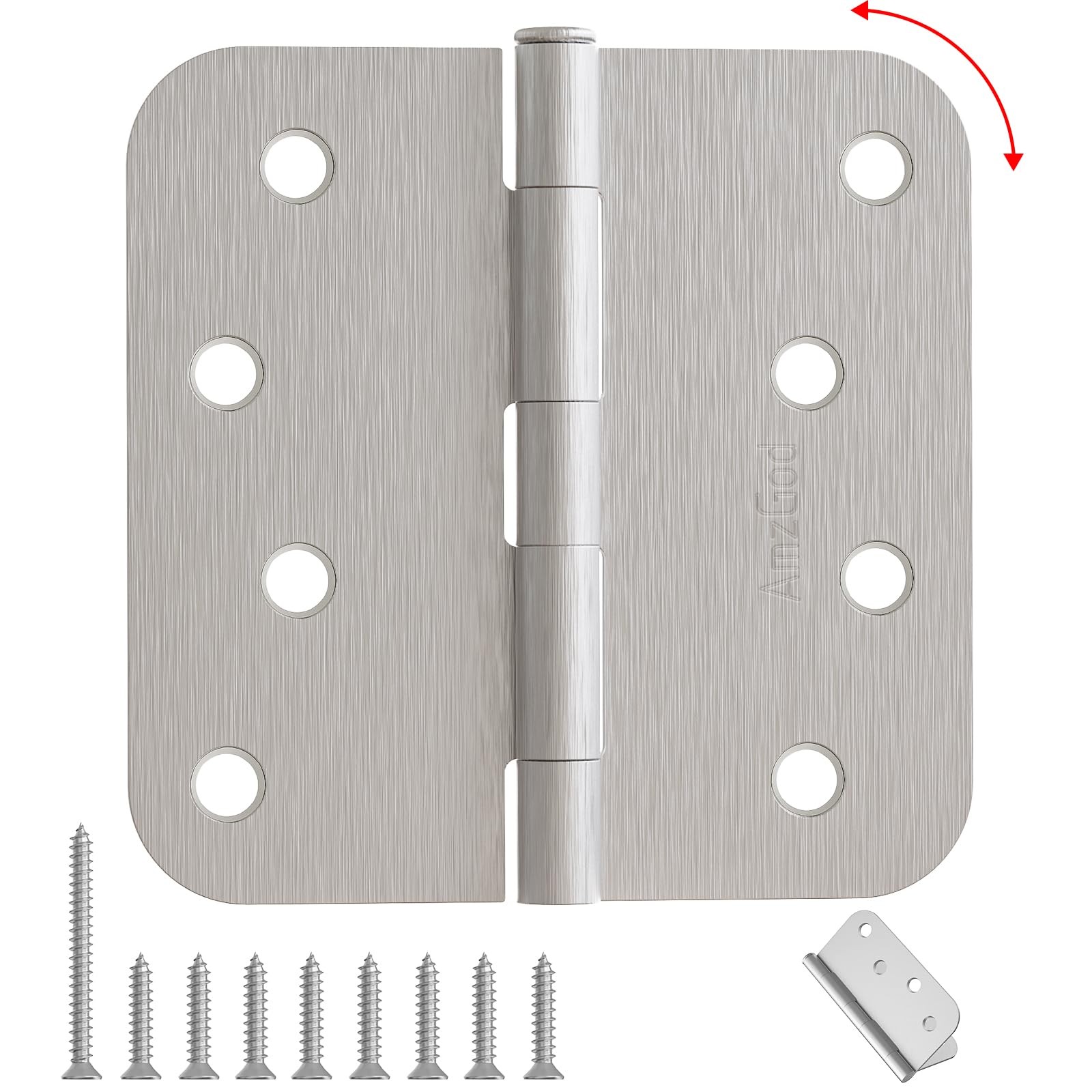 4 Inch Interior Door Hinges, 5/8 Radius Corners, Satin Nickel Finish