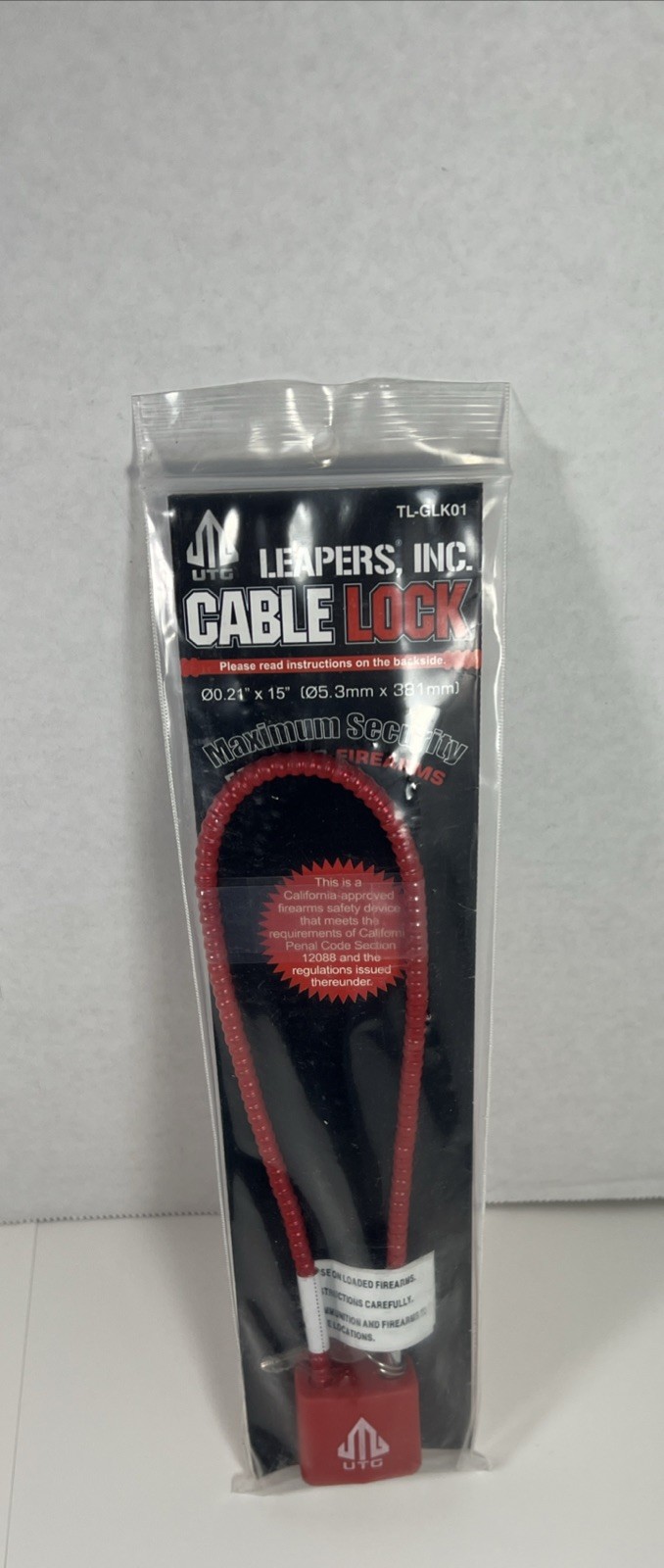 Cable Lock Ultra Strength Leapers Inc TL-GLK01 fits most Firearms Red 2 Keys