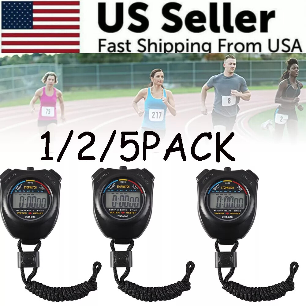 1/2/5PACK Digital Stopwatch Sports Counter Chronograph Date Split Timer Watch US