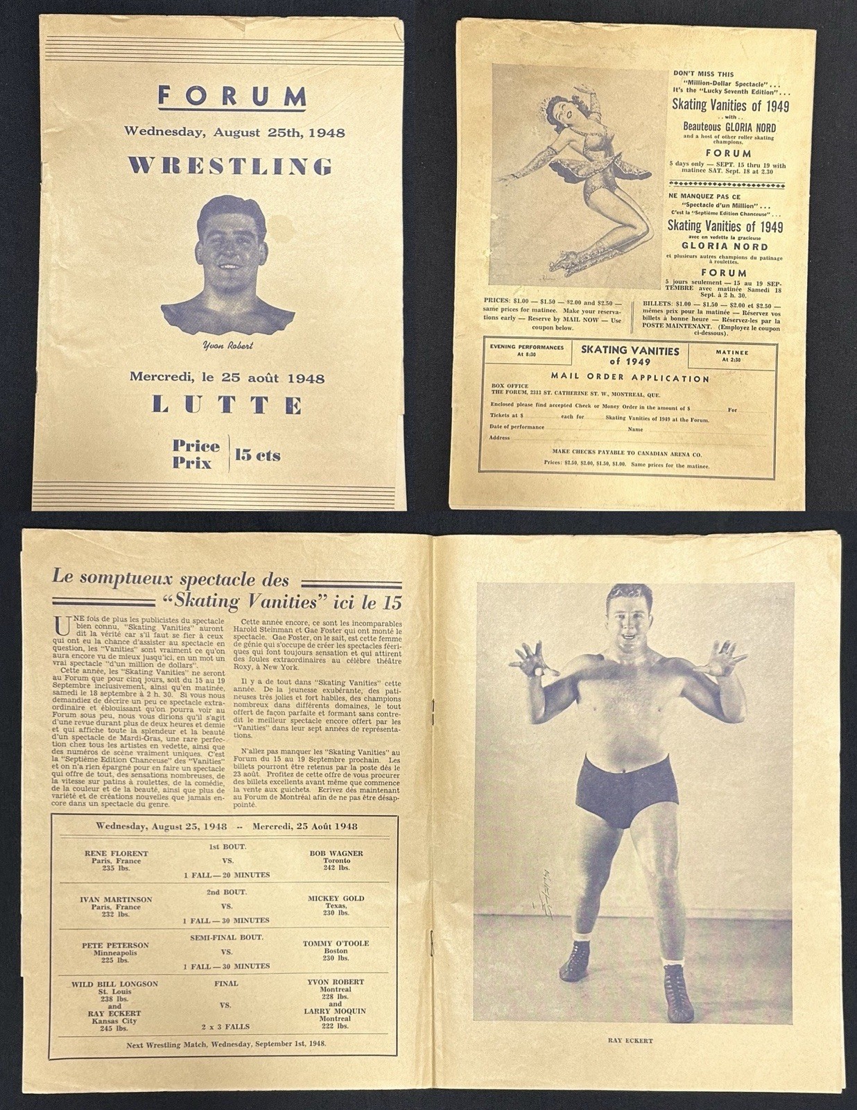 Lutte Wrestling Program The Forum Montreal Quebec 8-25-48 Yvon Robert