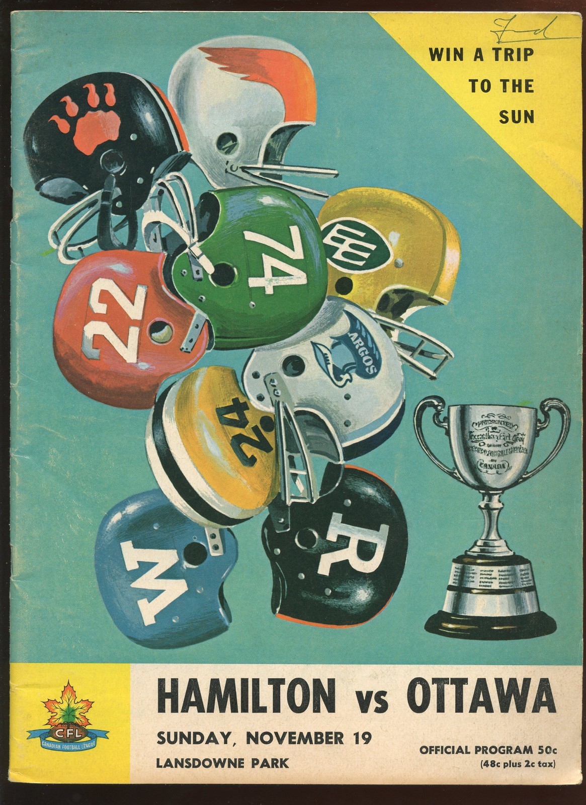 11-19 1967 Canadian Football League Program Hamilton Tiger Cats vs Ottawa EX