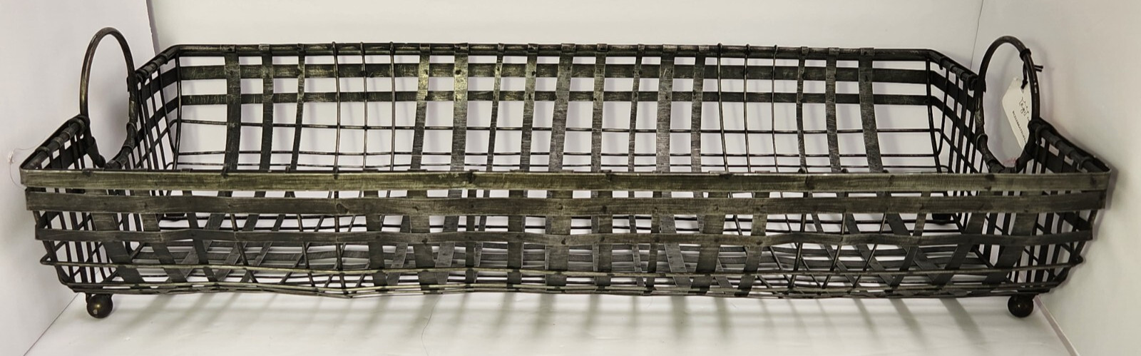 Mercana Kenneth Gunmetal Gray Metal Basket Industrial Design 24"  x12" x 5" New