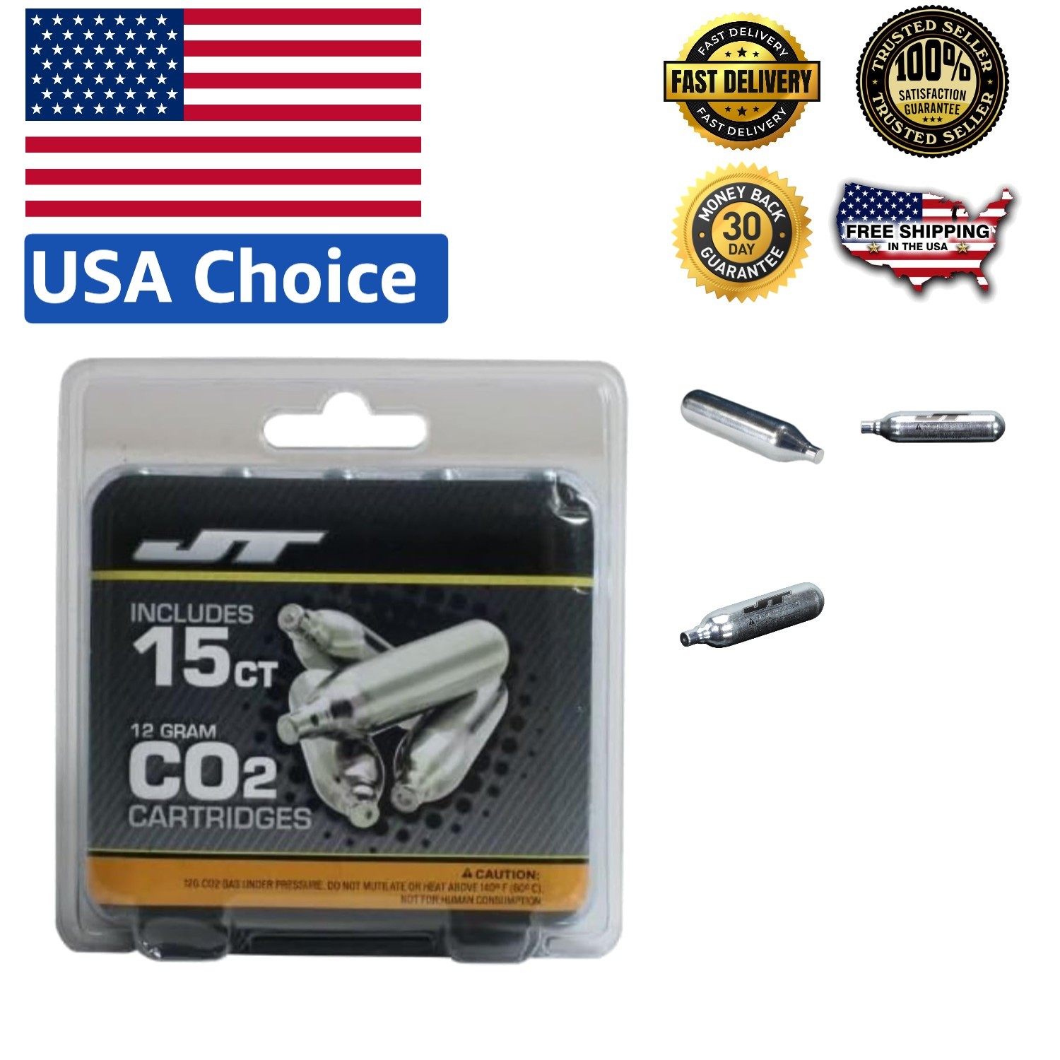 15-Pack 12g Prefilled CO2 Cartridges - Universal Performance for Airguns