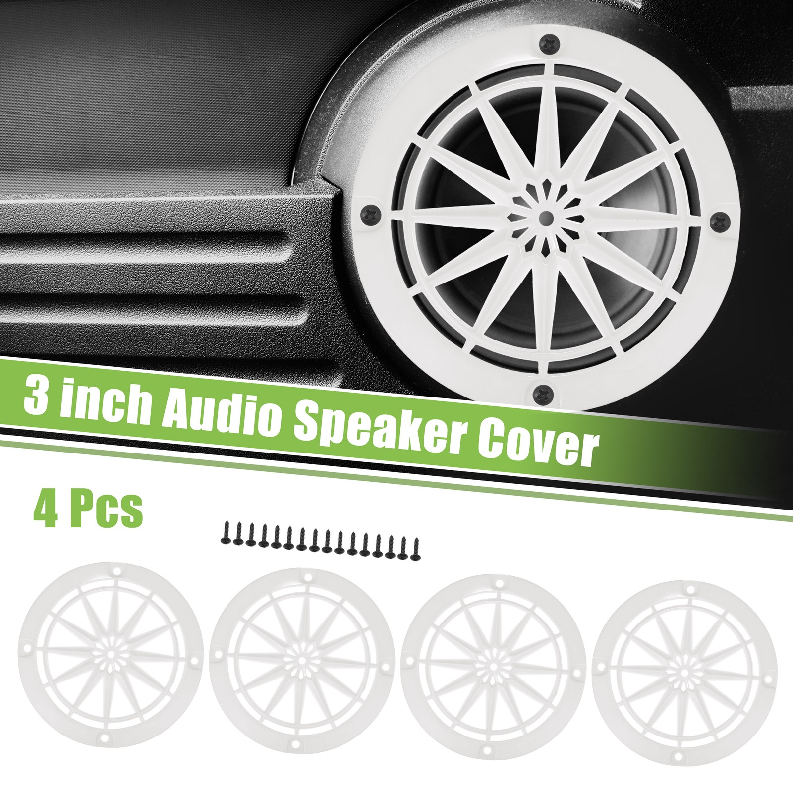4pcs 3" Car Speaker Grill Cover Round Audio Subwoofer Guard w/ Screws White